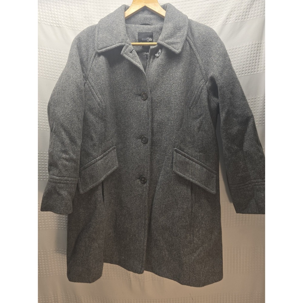 East 5th Gray Wool Blend Pea Coat Jacket Womens Petite Large PXL Button Up